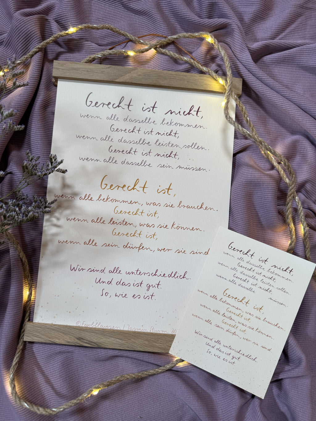 Kunstdruck „Was gerecht ist“ | Ein Handlettering über Bedürfnisse, Leistung, Identität und Unterschiedlichkeit