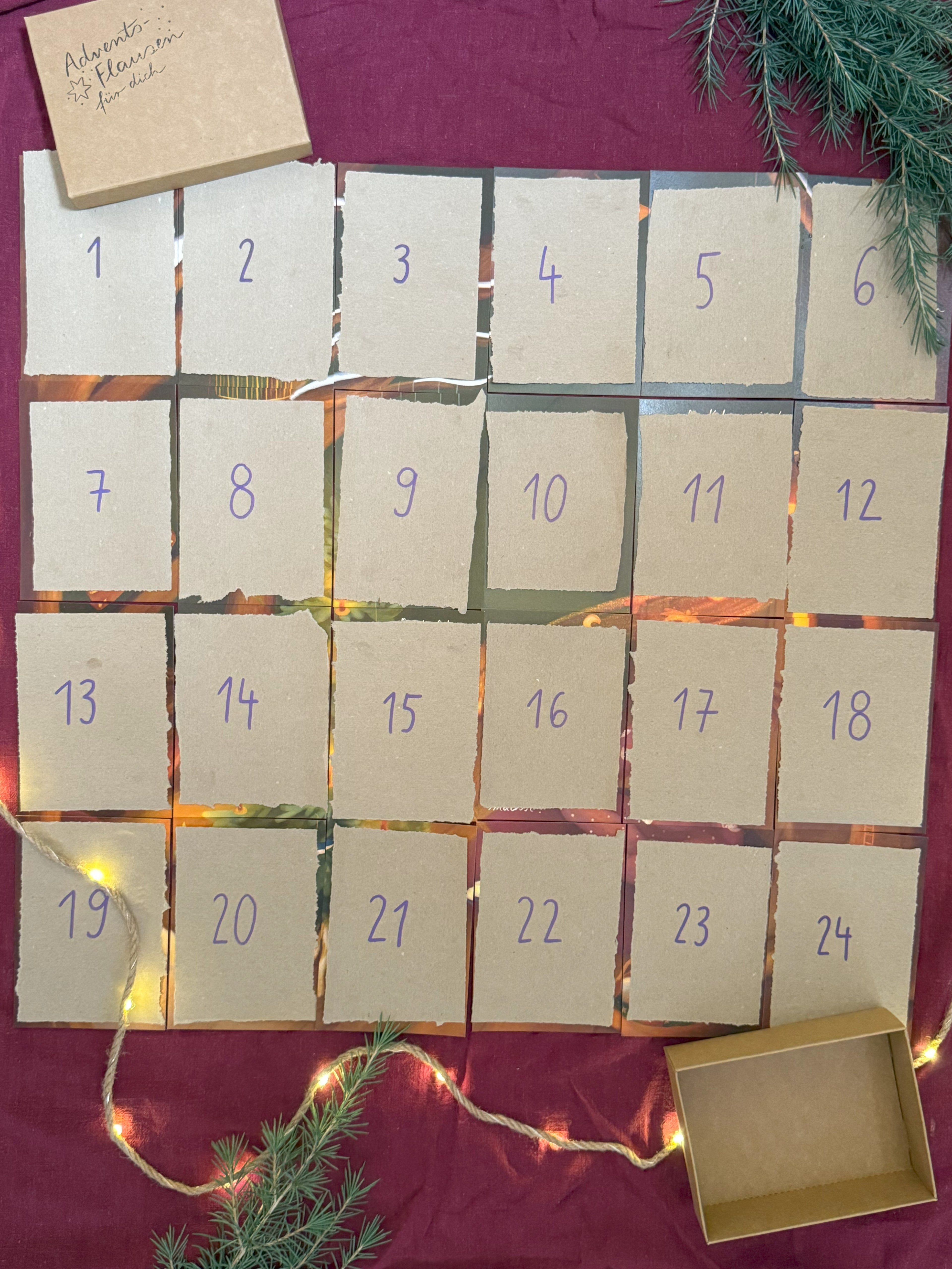 Adventskalender „Adventsflausen für dich“ | Eine zauberhafte Box mit 24 stärkenden Motiven und Sätzen, die gemeinsam ein großes Bild ergeben
