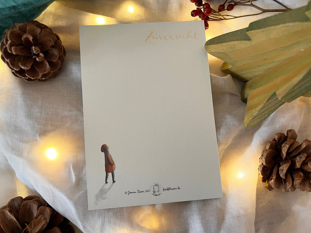 Postkarte "Zuversicht" | mein Jahresmotiv für 2023. Eine Illustration über das „trotzdem“. Zum immer-wieder-Anschauen, darin-Versinken und Verschenken.