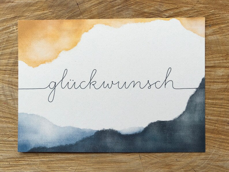 Postkarte „Glückwunsch“ | Gratulationskarte für Geburtstag, Geburt, Abschluss, herzliche Glückwünsche. Aquarelloptik mit Handlettering,