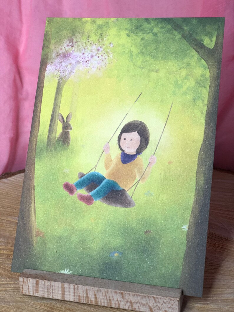 Postkarte „Frühlingswiese“ | Natur Kinderzimmer Ostern März April Mai Jahreszeiten Baum Geschenk Dekoration