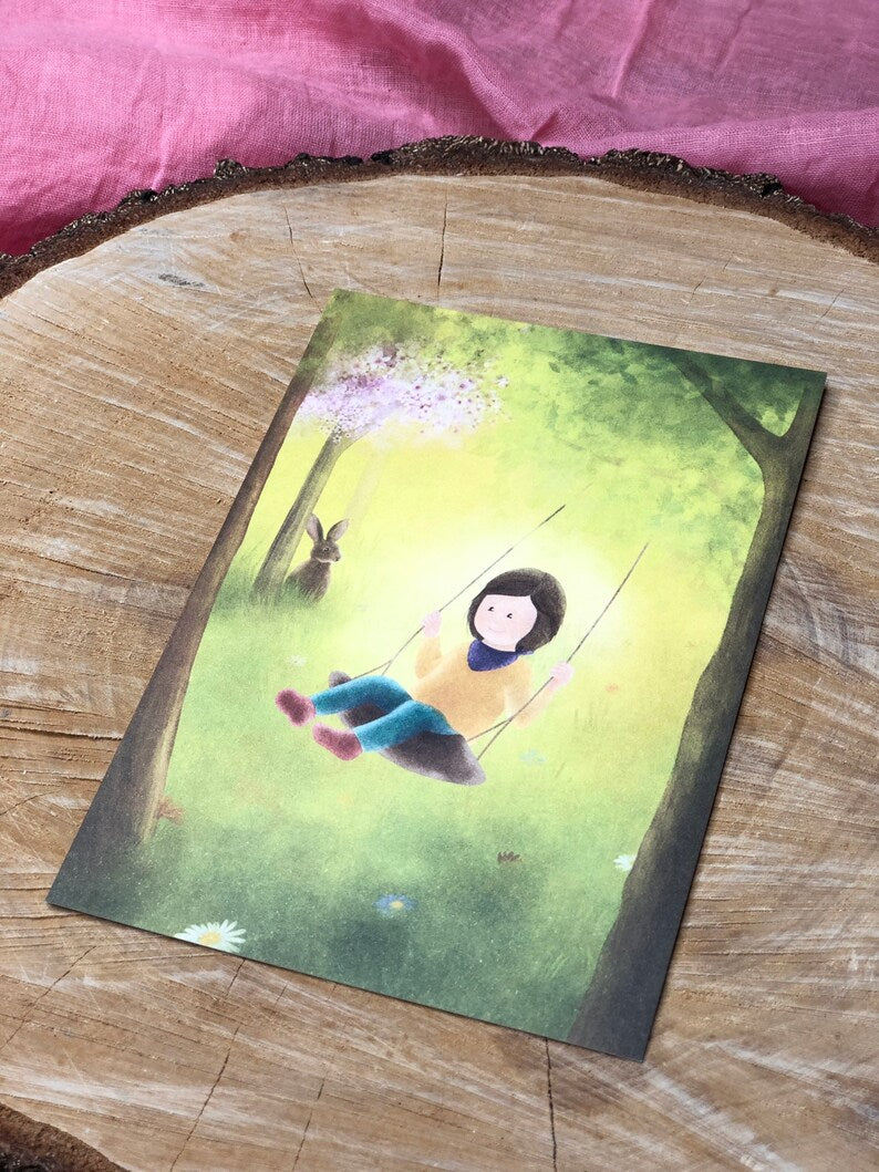 Postkarte „Frühlingswiese“ | Natur Kinderzimmer Ostern März April Mai Jahreszeiten Baum Geschenk Dekoration