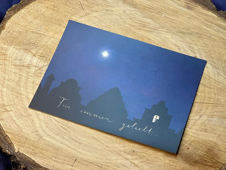 Postkarte Trauerkarte / Erinnerungskarte „Für immer geliebt“. Beileid, Tod, Sternenkind, Fehlgeburt, Stern, Trost, Liebe