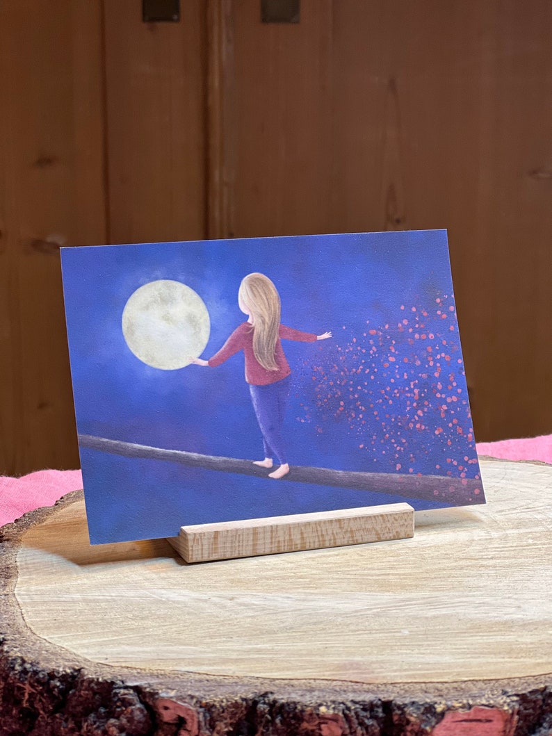 Postkarte "Mondspaziergang" | Freiheit, Achtsamkeit, Neuanfang. 2022. Mond, Nacht, Fantasy, Traum, Selbstliebe, Illustration, Dekoration