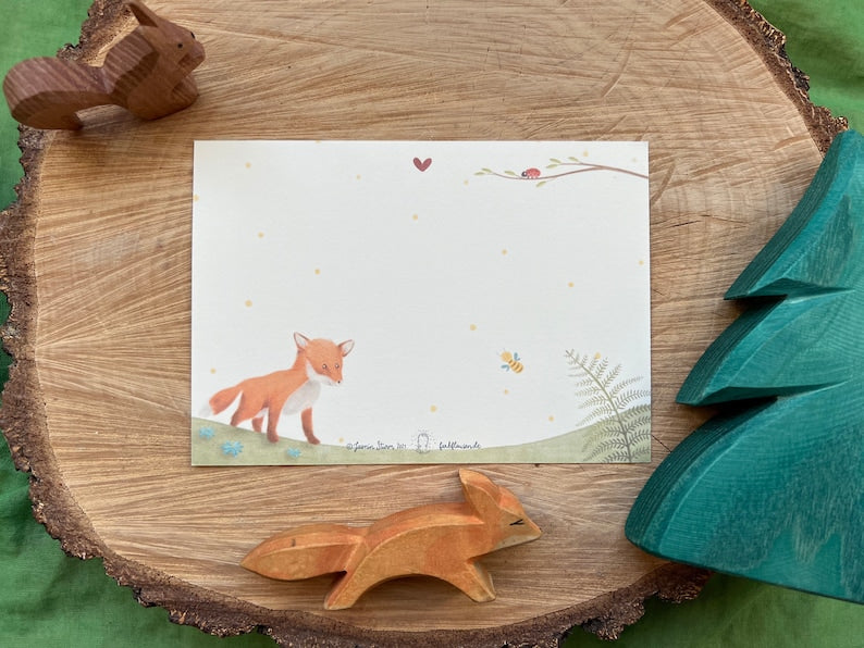 Postkarte "Du bist wunderbar!" | Illustrierte Postkarte mit Wald- und Wiesenmotiven&Lettering. Fuchs Geburtstag Geschenk Freundschaft Kinderzimmer Deko