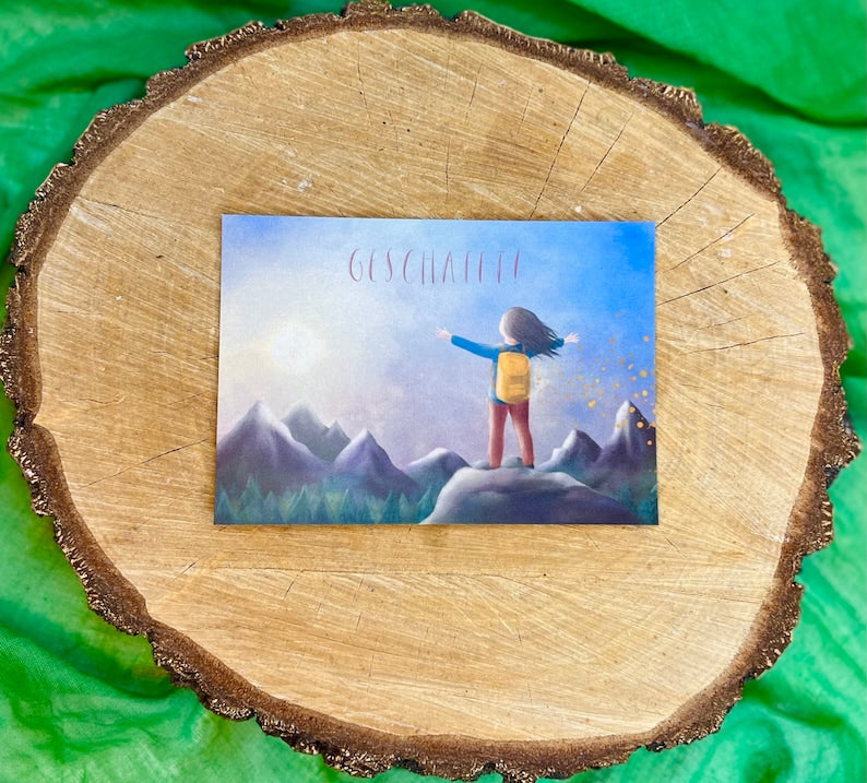 Postkarte "Geschafft!" | Mut, Motivation, Anstrengung, Weg, Erfolg, Prüfung, Vorsatz, Alpen, Hoffnung