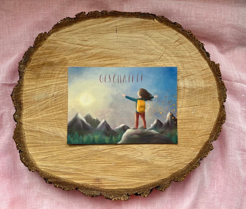 Postkarte "Geschafft!" | Mut, Motivation, Anstrengung, Weg, Erfolg, Prüfung, Vorsatz, Alpen, Hoffnung