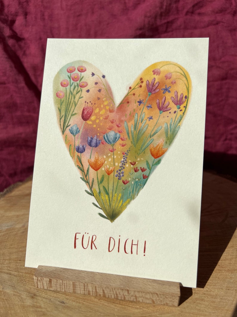 Postkarte „Für dich“ | Herz aus Wildblumen, Illustration. Aquarell, Geschenk, Grußkarte, Glückwünsche, Geburtstag, Freundschaft, Blumenherz