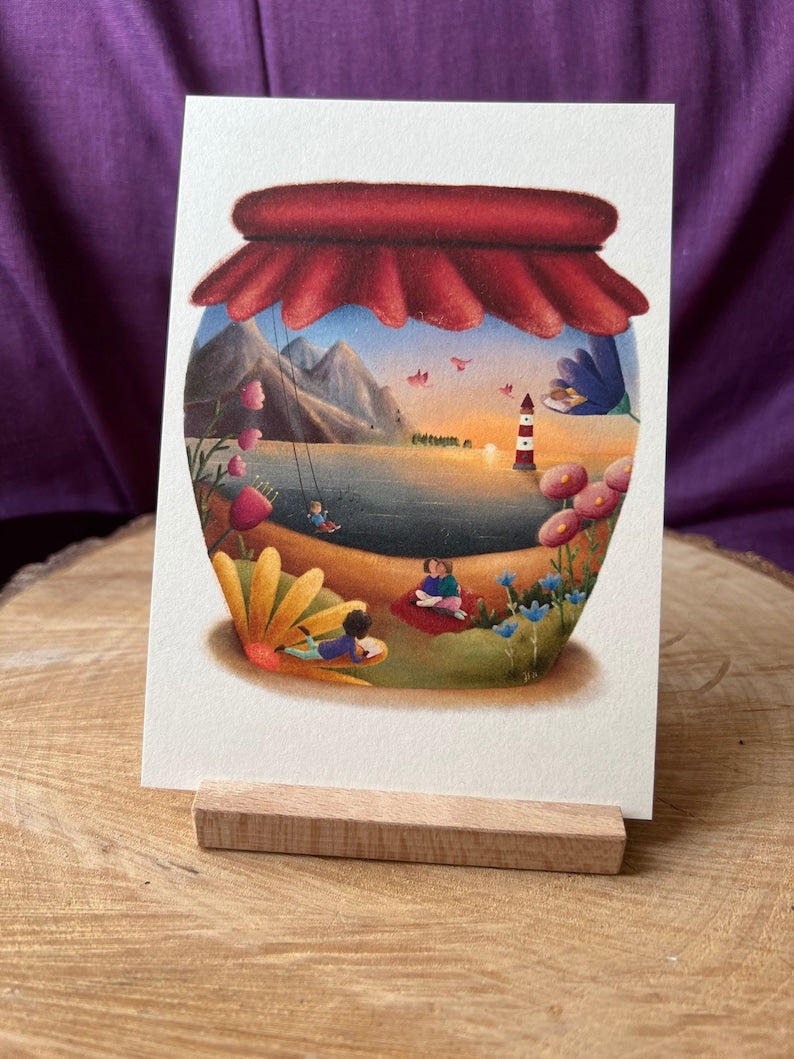 Postkarte „Marmeladenglasmomente“ | dein persönlicher Ruheort. Eine Glücksinsel. Ermutigung, Natur, Meer, Freundschaft, Achtsamkeit, Liebe.