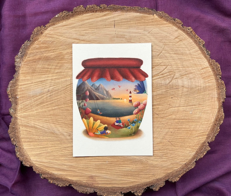 Postkarte „Marmeladenglasmomente“ | dein persönlicher Ruheort. Eine Glücksinsel. Ermutigung, Natur, Meer, Freundschaft, Achtsamkeit, Liebe.