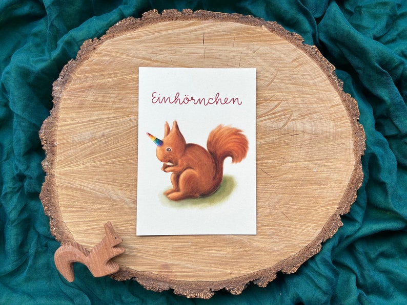 Postkarte "Einhörnchen" | eine Postkarte für Kinder, Erwachsene und alle, die Eichhörnchen lieben. Natur, Wald, Fantasie, Einhorn, Zauber, Geschenk