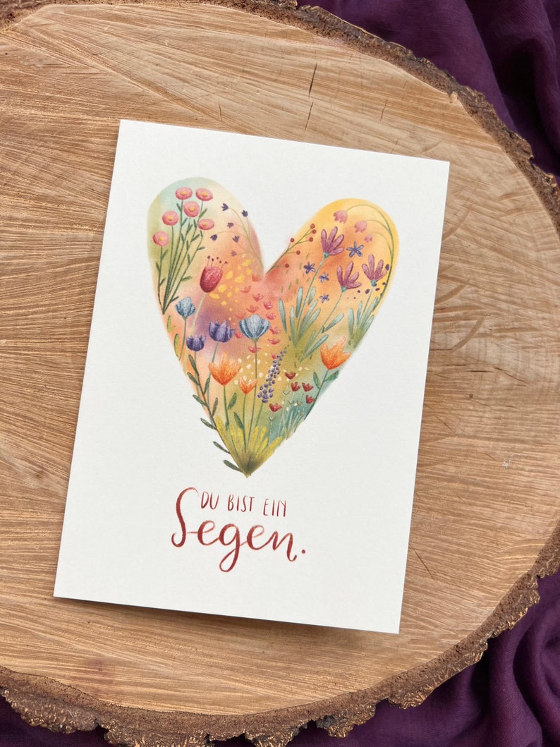 Klappkarte mit Wildblumenherz „Du bist ein Segen“ | Freundschaft, Danke, Geburtstag, Liebe, Geschenk, Garten, Handlettering, Illustrtration