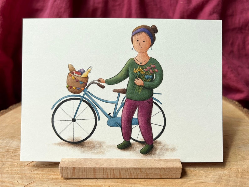Postkarte Fahrradliebe | Ein Motiv, das dich zu Lebensfreude und Leichtigkeit einlädt - und auf ein Picknick.