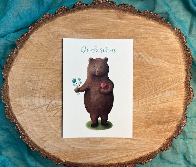 Postkarte Bär Dankeschön Dankekarte Geschenk A6 Illustration Karte Danke