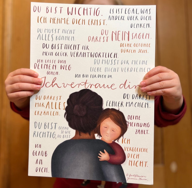 Kunstdruck "Botschaften für Kinder" | ein Kunstdruck mit 17 liebevollen Sätzen und einer warmen Illustration. Für alle, die mit Kindern zu tun haben.