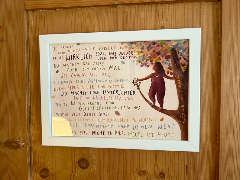 Kunstdruck "Botschaften für Dich 1" | ein A4-Druck mit 15 liebevollen Sätzen und einer warmen Illustration. Ein Herzensmotiv!