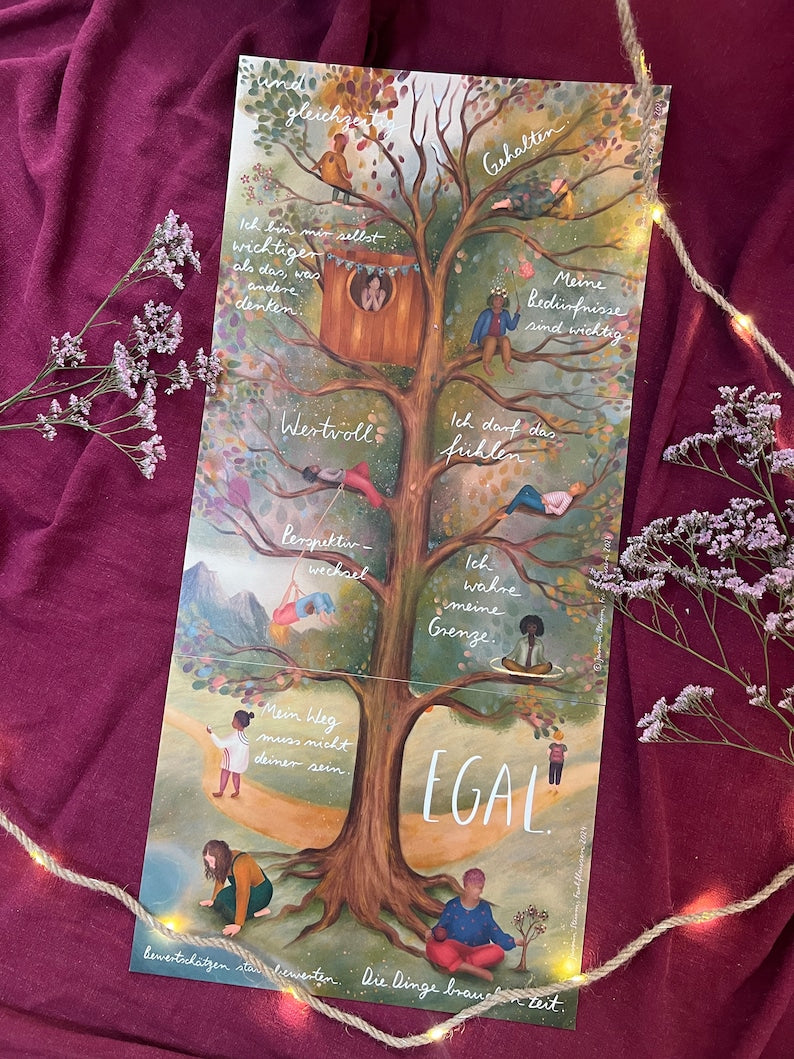 Kunstdrucke  "Baumbotschaften" | Ein liebevolles 3-teiliges Affirmationsmotiv mit warmen Farben, vielen Details und stärkenden Gedanken.