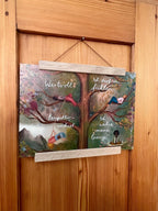 Kunstdruck "Baumbotschaften 2" | Ein liebevoll illustriertes Affirmationsmotiv mit warmen Farben, vielen Details und stärkenden Gedanken.