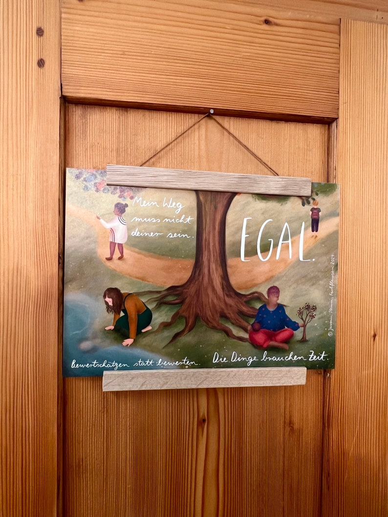 Kunstdruck "Baumbotschaften 3" | Ein liebevoll illustriertes Affirmationsmotiv mit warmen Farben, vielen Details und stärkenden Gedanken.