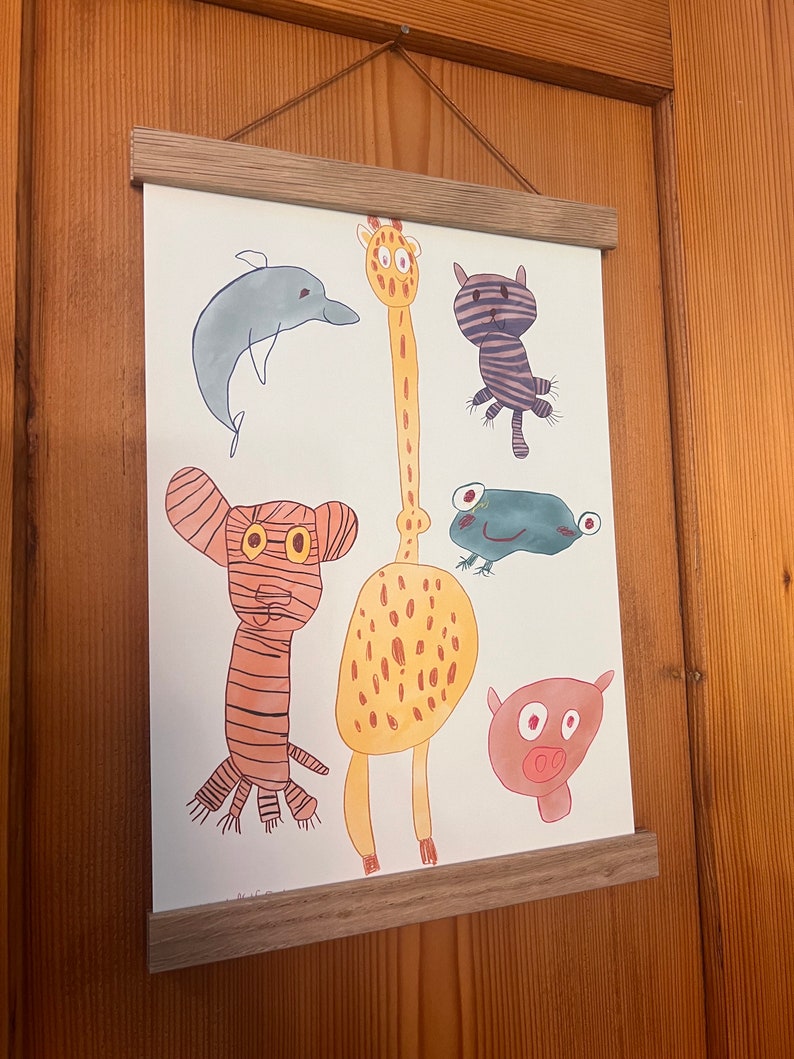 Kunstdruck "Minitiere by Miniflause" | Ein Kunstdruck mit 6 kunterbunten freundlichen Tieren