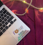 Sticker „Vielfalt. Gerechtigkeit. Menschenwürde.“ | Ein hochwertiger Sticker mit Glitzereffekt - zur Personalisierung von Handy, Laptop, …