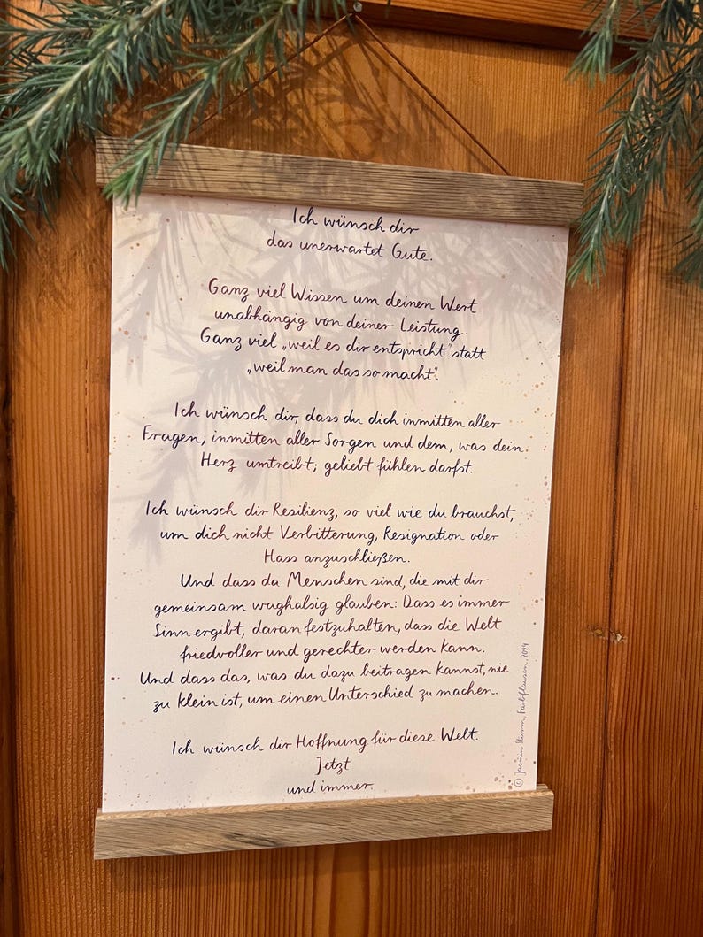 Kunstdruck „Ich wünsch dir Hoffnung für diese Welt“ | Ein Kunstdruck mit wunderschönen Wünschen zum Weihnachtsfest und für alle anderen Tage.