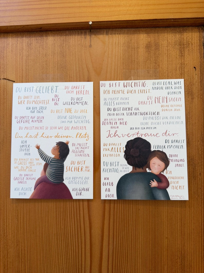 Postkartenset „Botschaften für Kinder 1+2“ |Zwei Postkarten mit 36 liebevollen Sätzen und warmen Illustrationen.