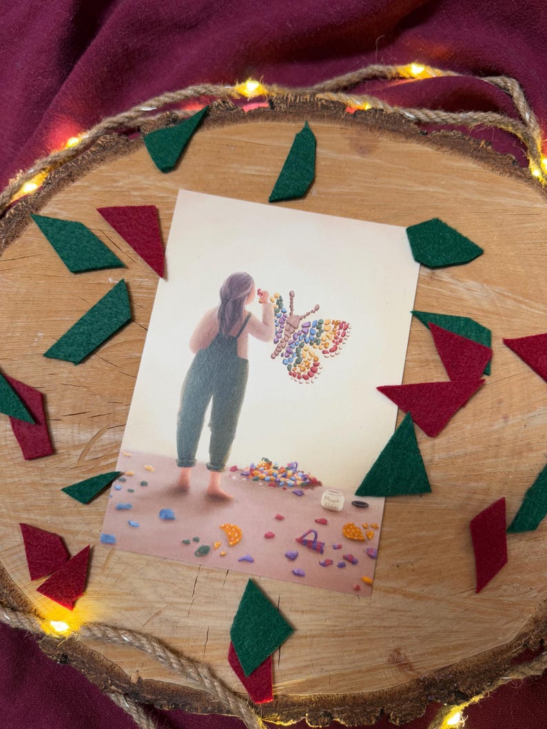 Postkarte „Scherbenhaufen | Mosaik | Es darf Neues werden | Am richtigen Platz“ Ein Motiv für alle, die es fühlen.