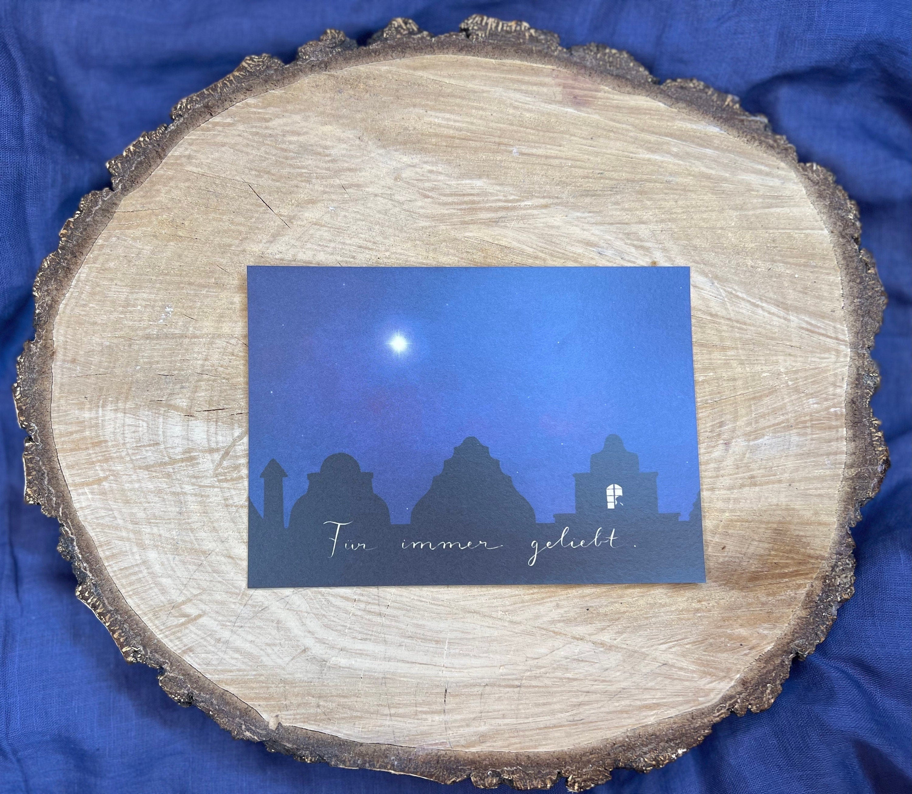 Postkarte Trauerkarte / Erinnerungskarte „Für immer geliebt“. Beileid, Tod, Sternenkind, Fehlgeburt, Stern, Trost, Liebe