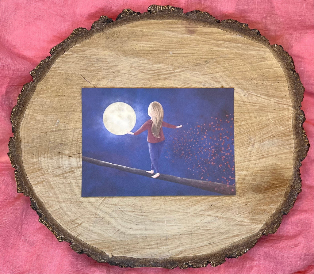 Postkarte "Mondspaziergang" | Freiheit, Achtsamkeit, Neuanfang. 2022. Mond, Nacht, Fantasy, Traum, Selbstliebe, Illustration, Dekoration