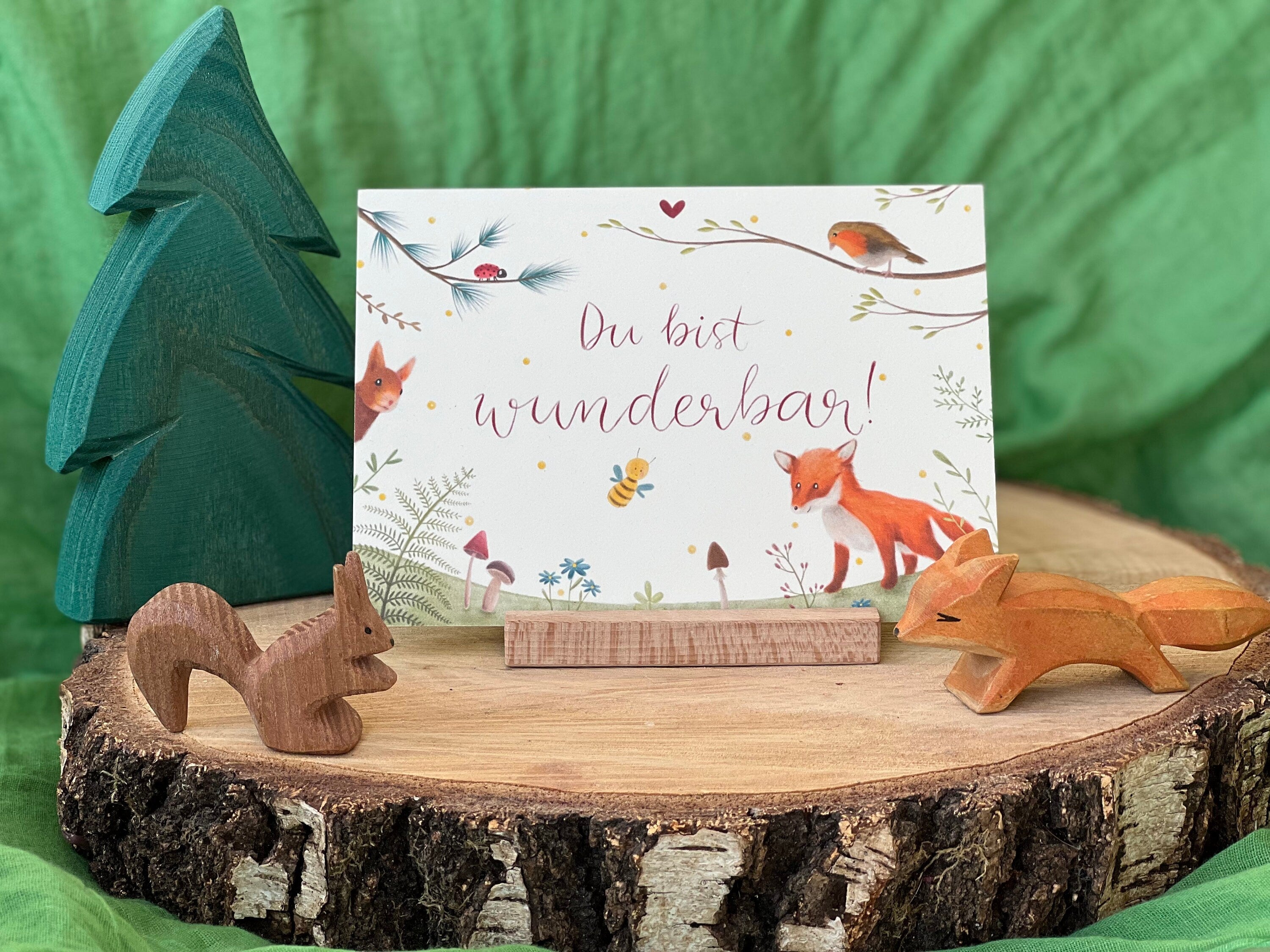 Postkarte "Du bist wunderbar!" | Illustrierte Postkarte mit Wald- und Wiesenmotiven&Lettering. Fuchs Geburtstag Geschenk Freundschaft Kinderzimmer Deko