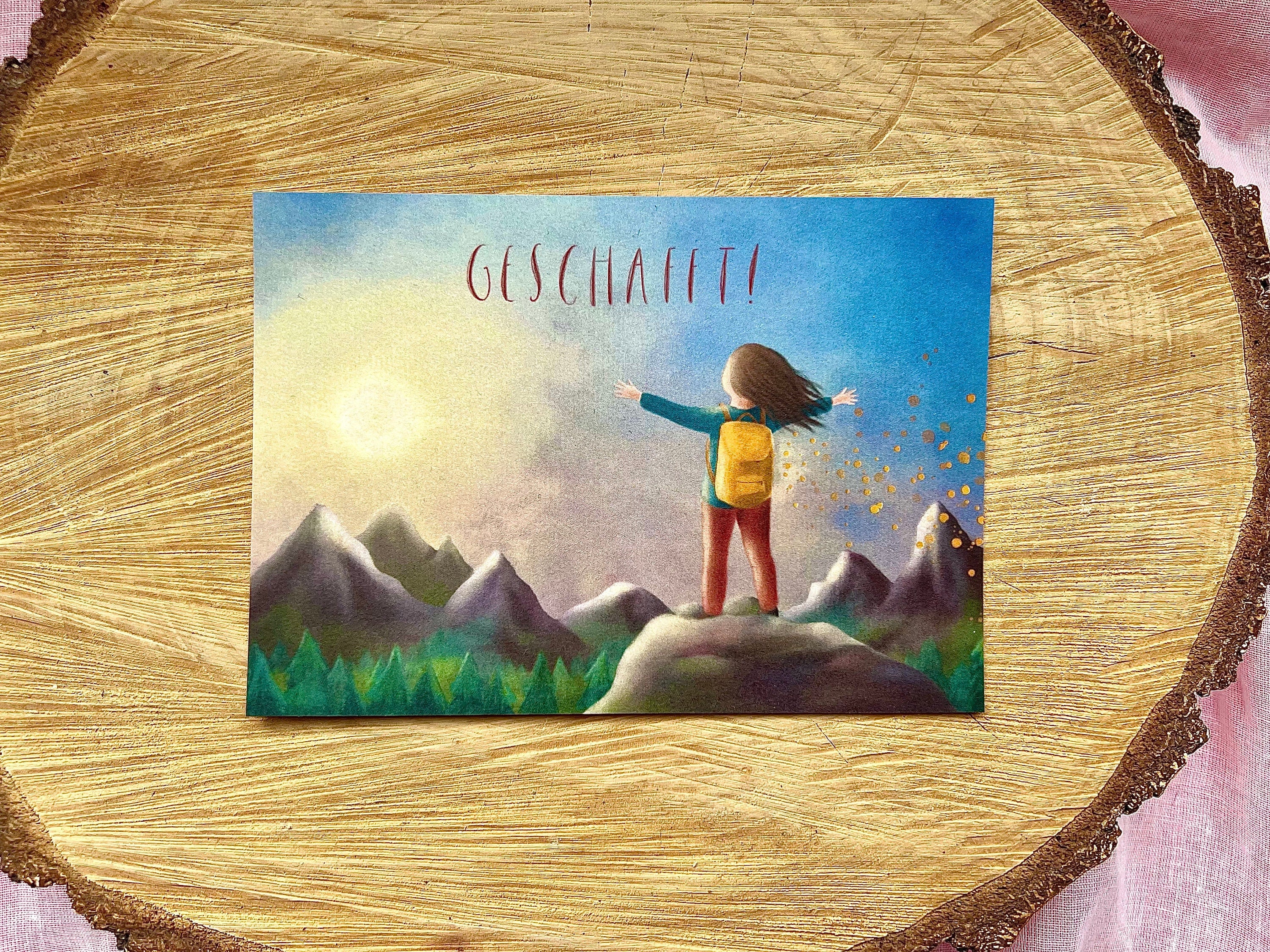 Postkarte "Geschafft!" | Mut, Motivation, Anstrengung, Weg, Erfolg, Prüfung, Vorsatz, Alpen, Hoffnung