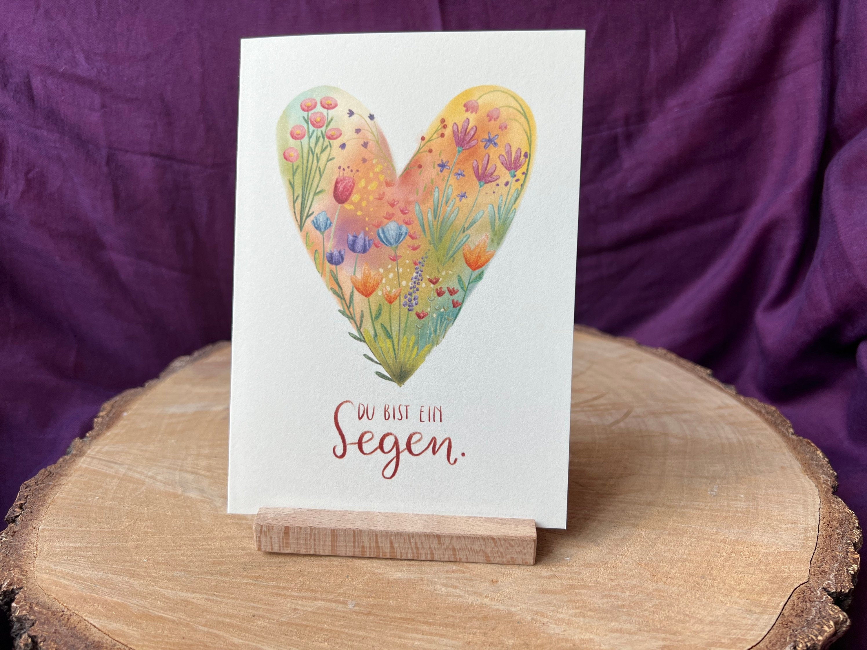 Klappkarte mit Wildblumenherz „Du bist ein Segen“ | Freundschaft, Danke, Geburtstag, Liebe, Geschenk, Garten, Handlettering, Illustrtration