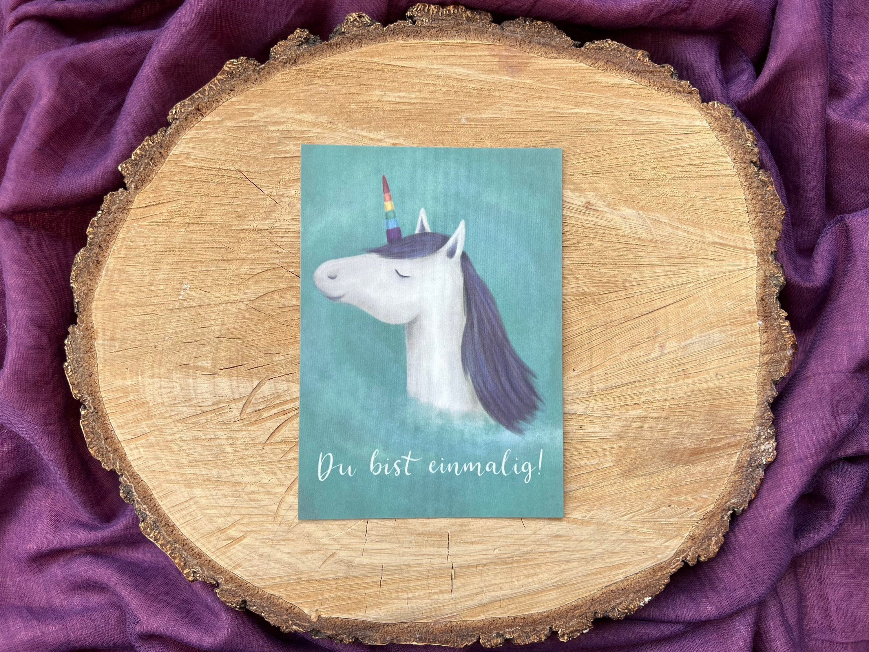 Postkarte „Du bist einmalig!“ | Ein Einhorn für Kinder, Erwachsene und alle, die hören sollen, dass sie einmalig sind.