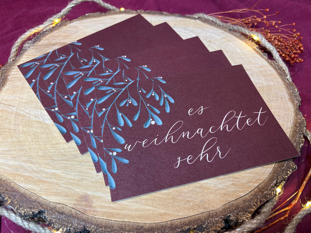 Set aus 5 Weihnachtskarten „es weihnachtet sehr“ | Mistelzweig Handlettering Postkarte Illustration Advent Geschenk Weihnachten Dekoration