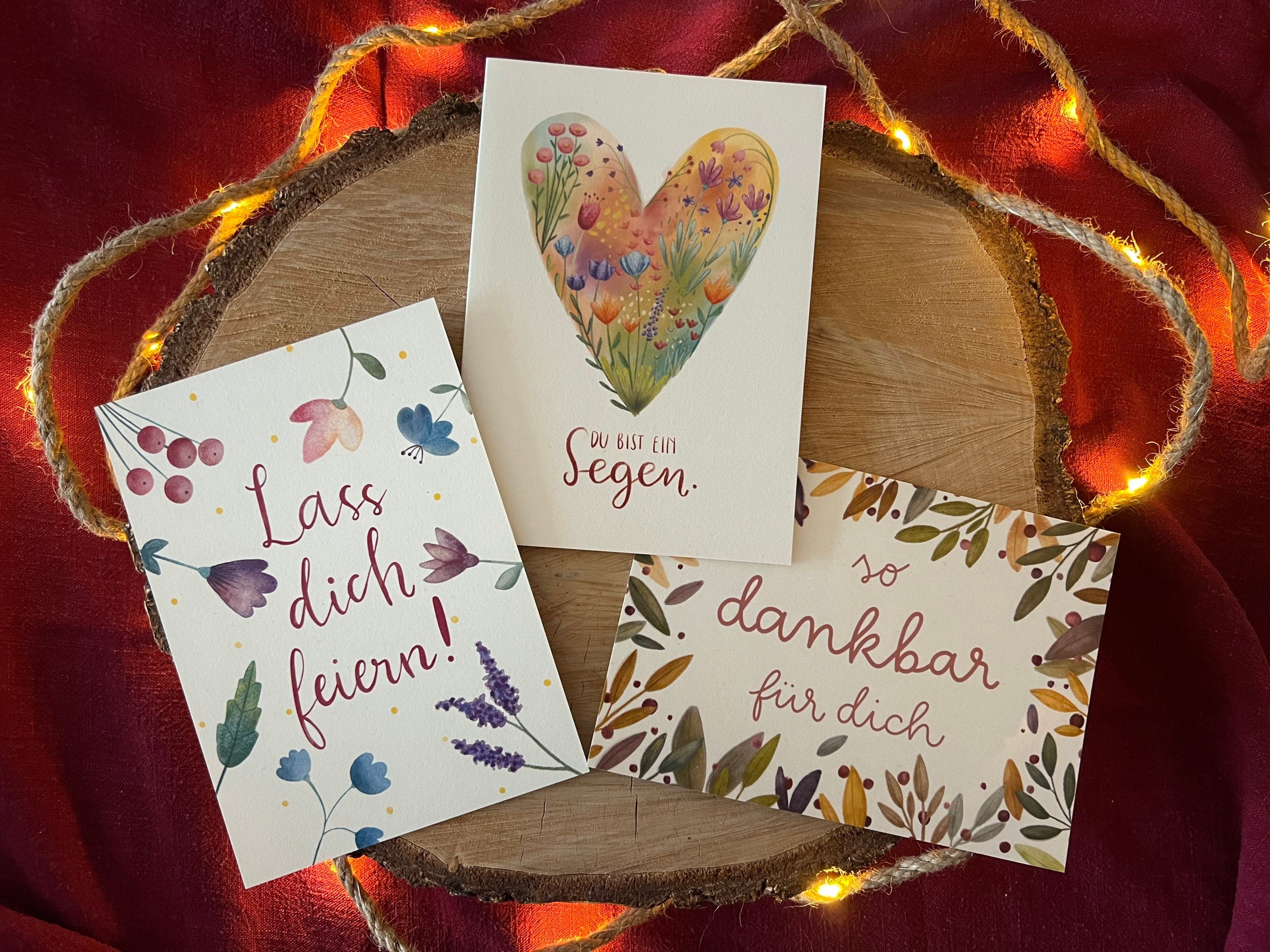 Kartenset „Komplimente“ | 3 liebevoll illustrierte Post-/bzw. Klappkarten mit wertschätzenden Worten für liebe Menschen.
