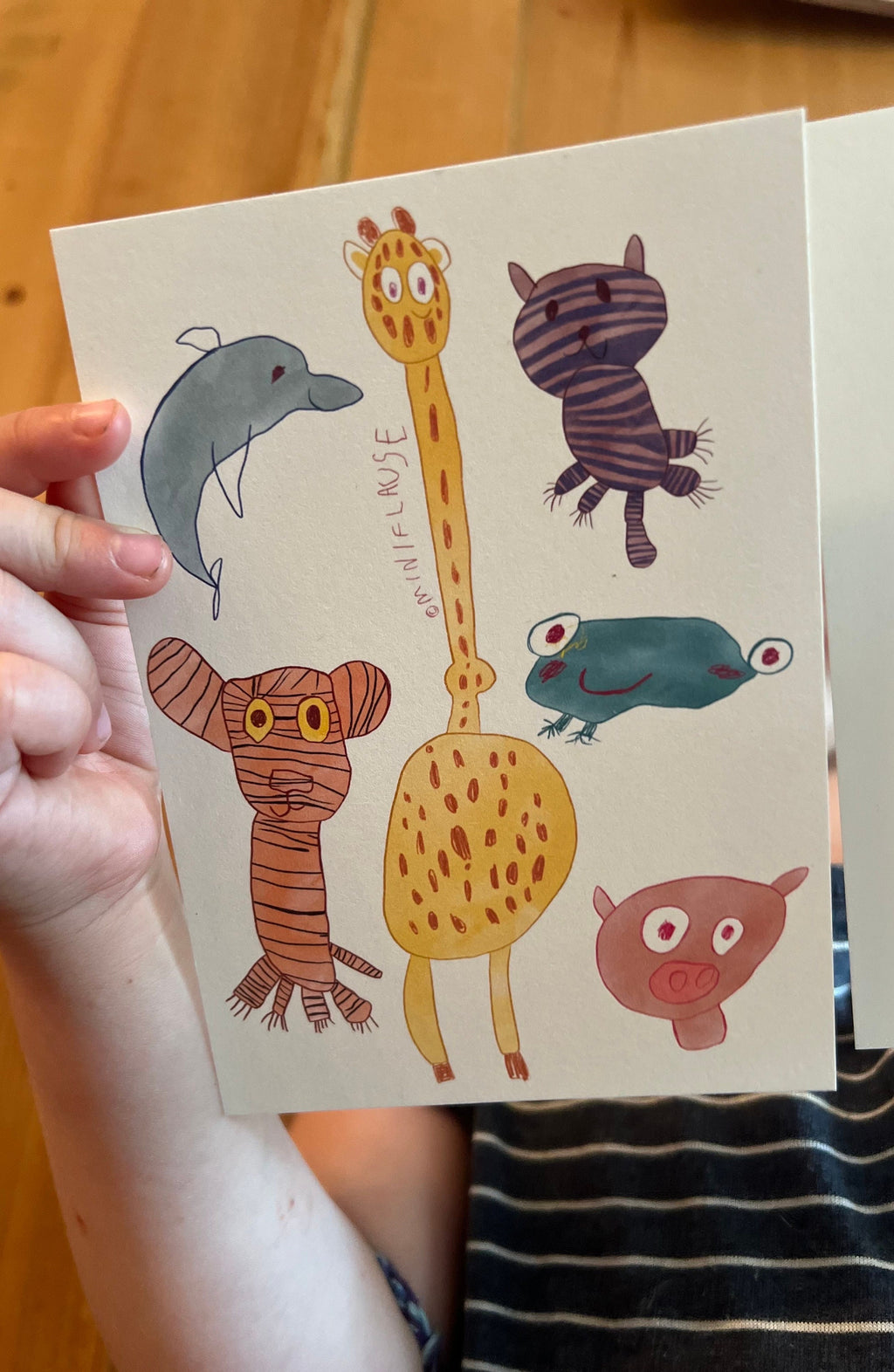 Minitiere by Miniflause| Eine Postkarte mit 6 kunterbunten freundlichen Tieren