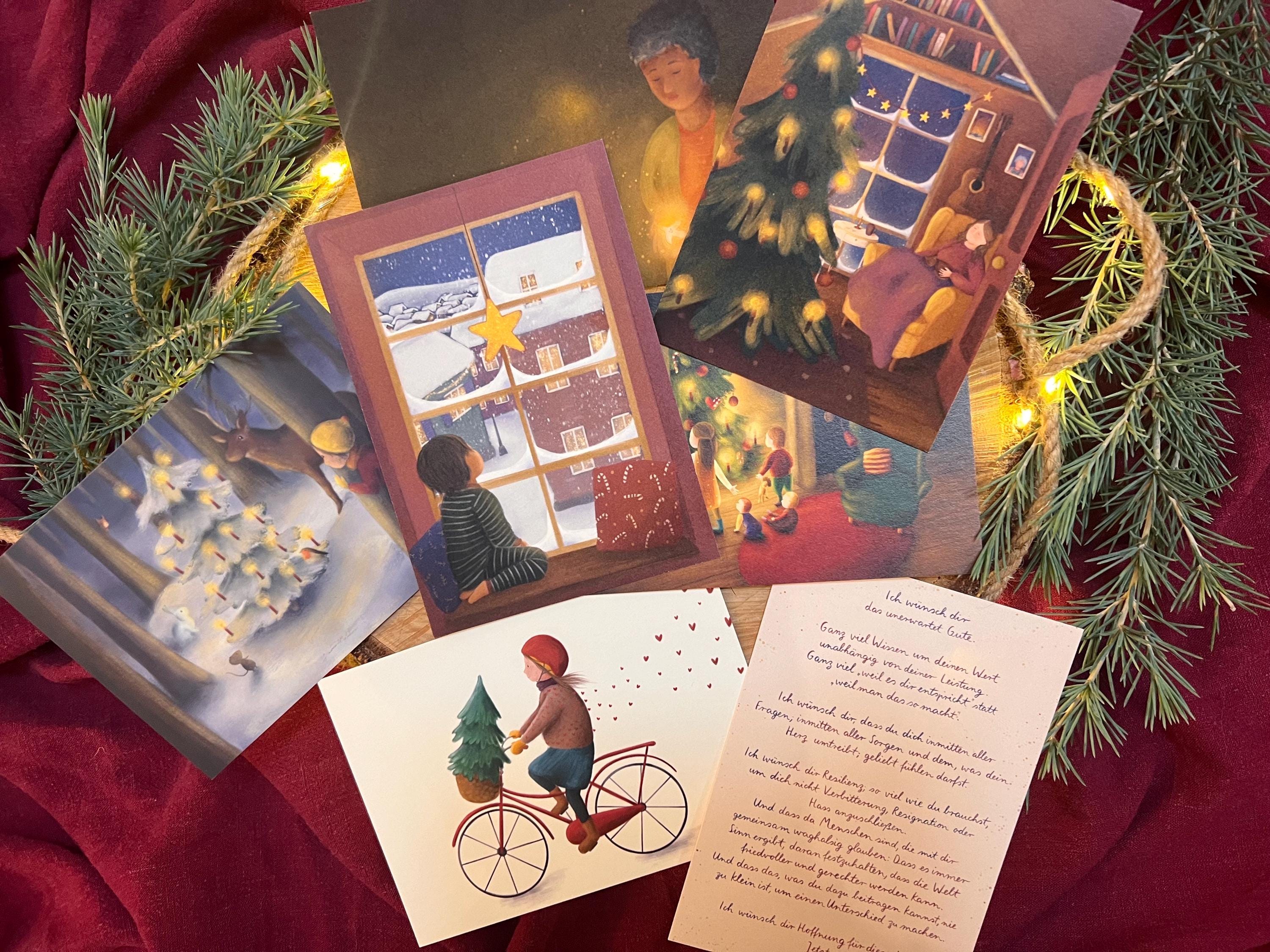 Postkartenset „Weihnachtsillustrationen“ | 7 besondere, liebevoll gemalte Motive zum Verschenken oder selbst Behalten und Aufstellen.