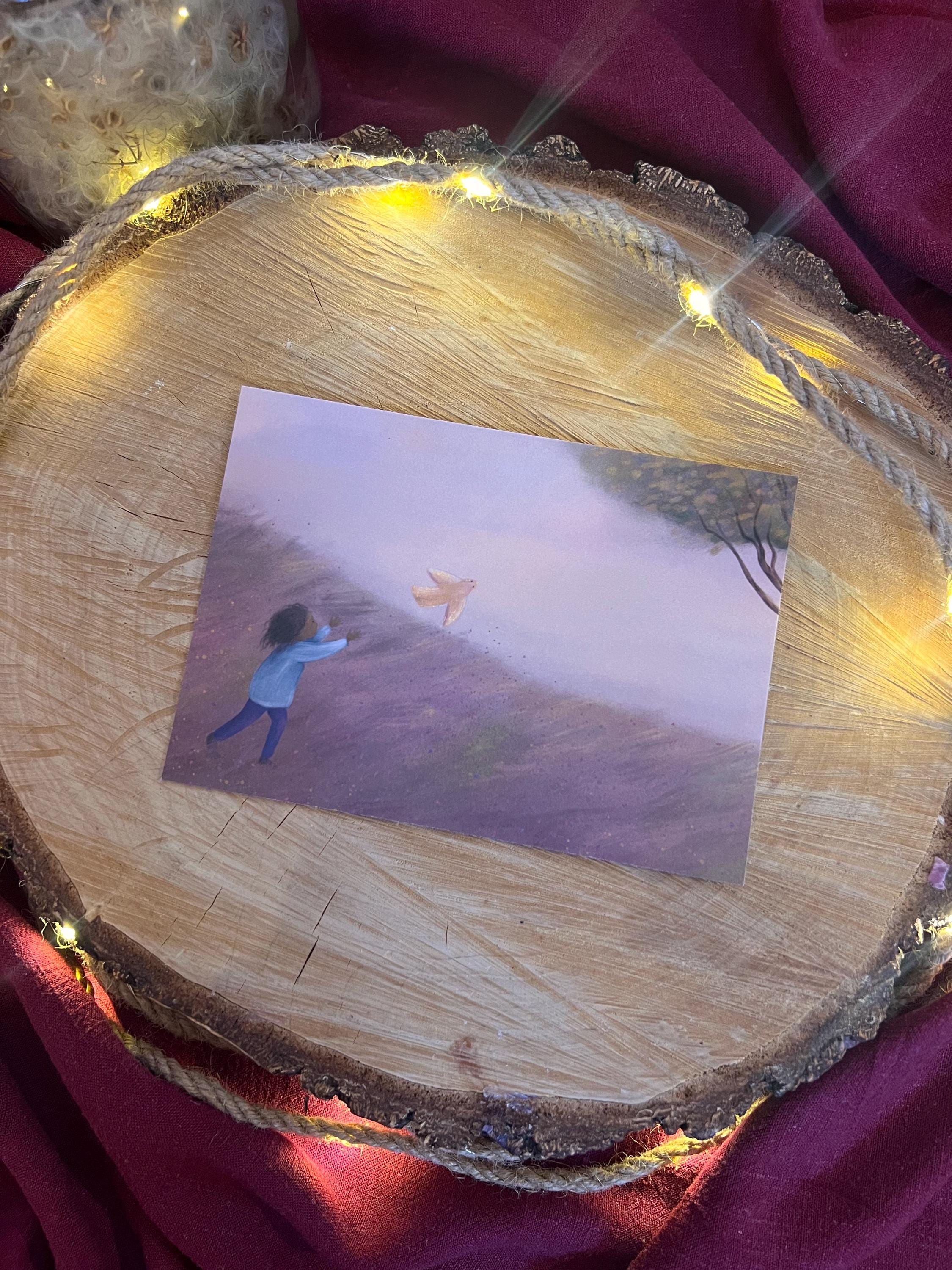 Postkarte „fliegen lassen“ | Eine Illustration vom Fliegenlassen, Loslassen, Liebe und Weite.