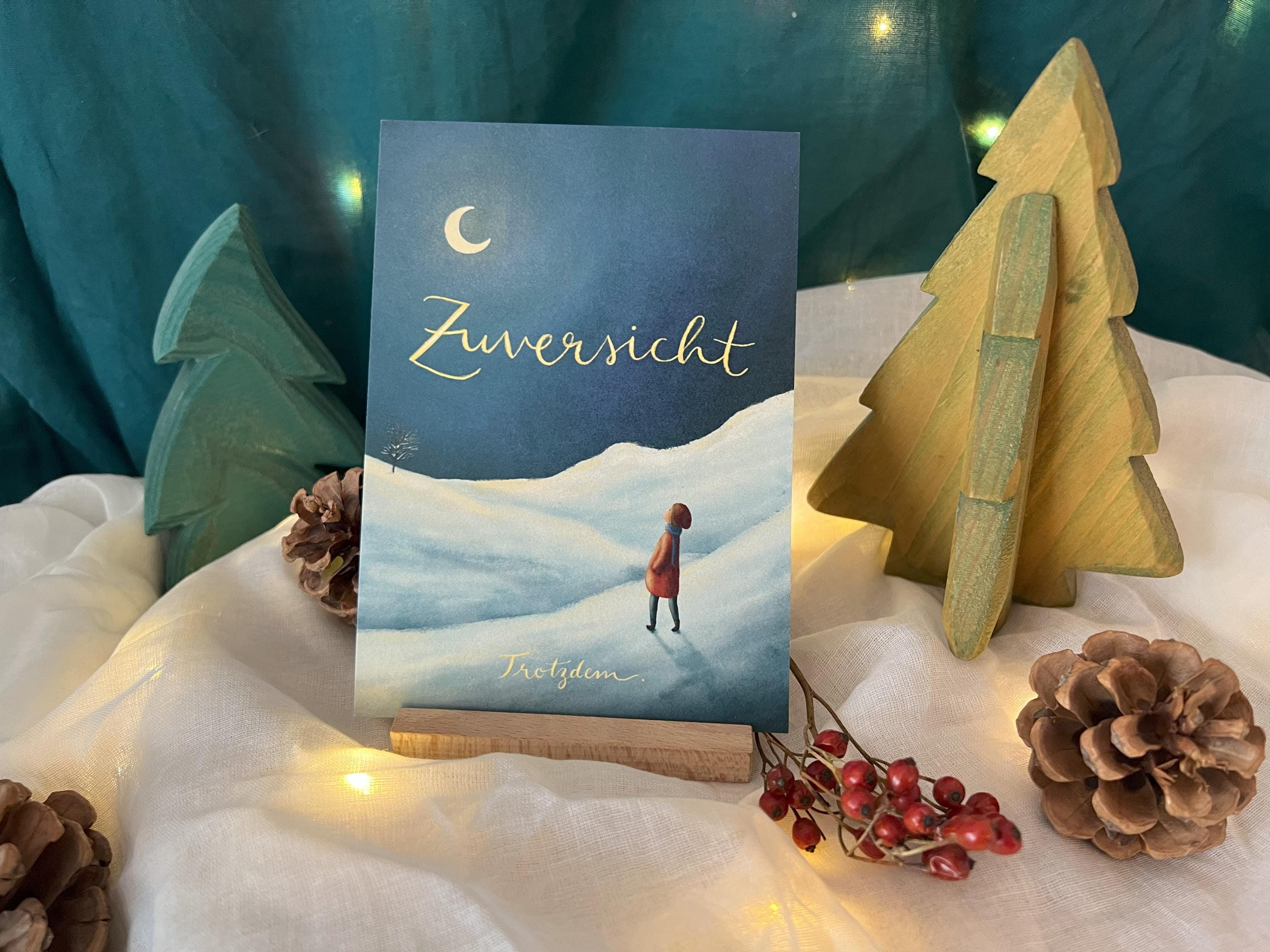 Postkarte "Zuversicht" | mein Jahresmotiv für 2023. Eine Illustration über das „trotzdem“. Zum immer-wieder-Anschauen, darin-Versinken und Verschenken.