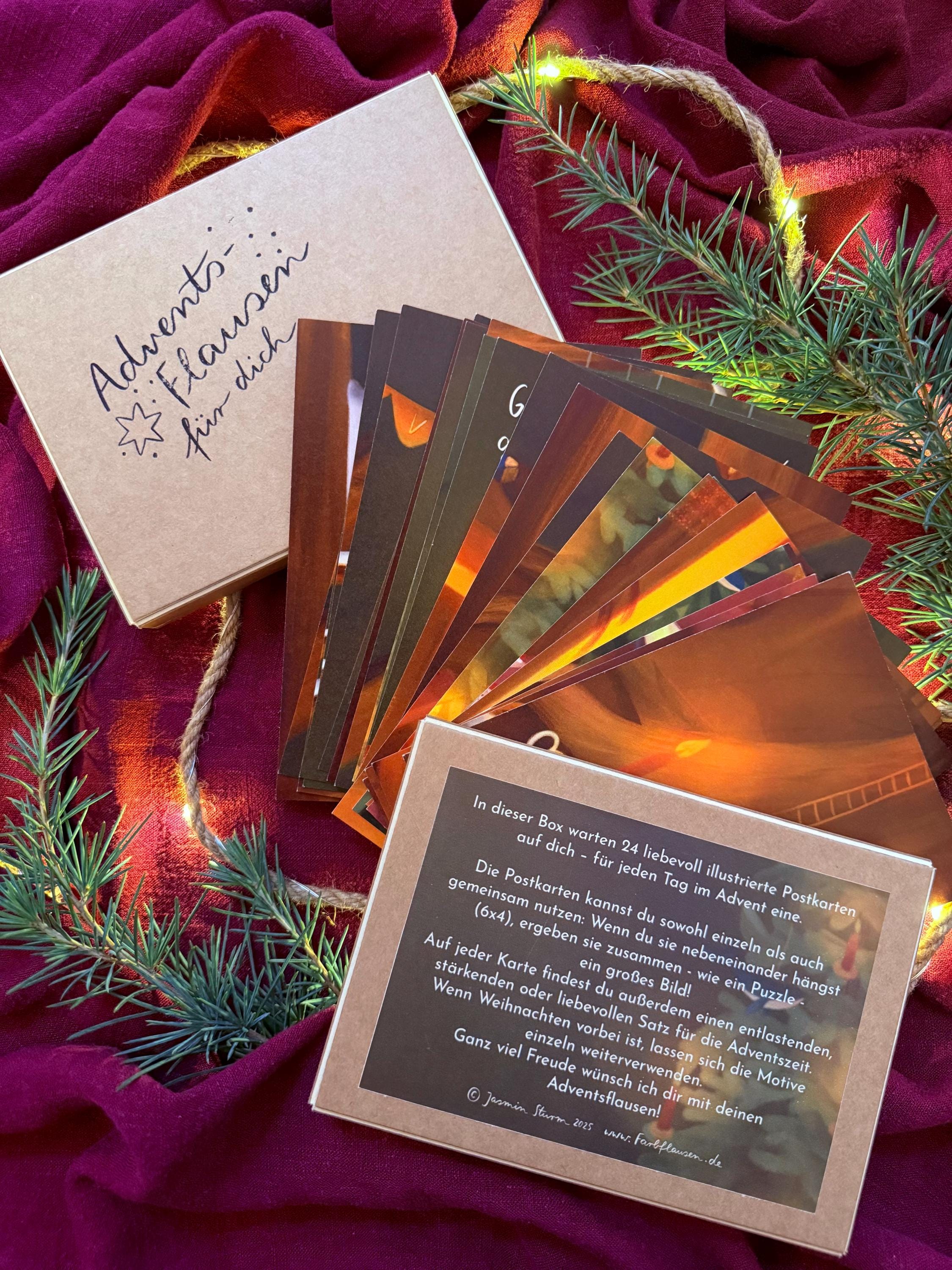 Adventskalender „Adventsflausen für dich“ | Eine zauberhafte Box mit 24 stärkenden Motiven und Sätzen, die gemeinsam ein großes Bild ergeben